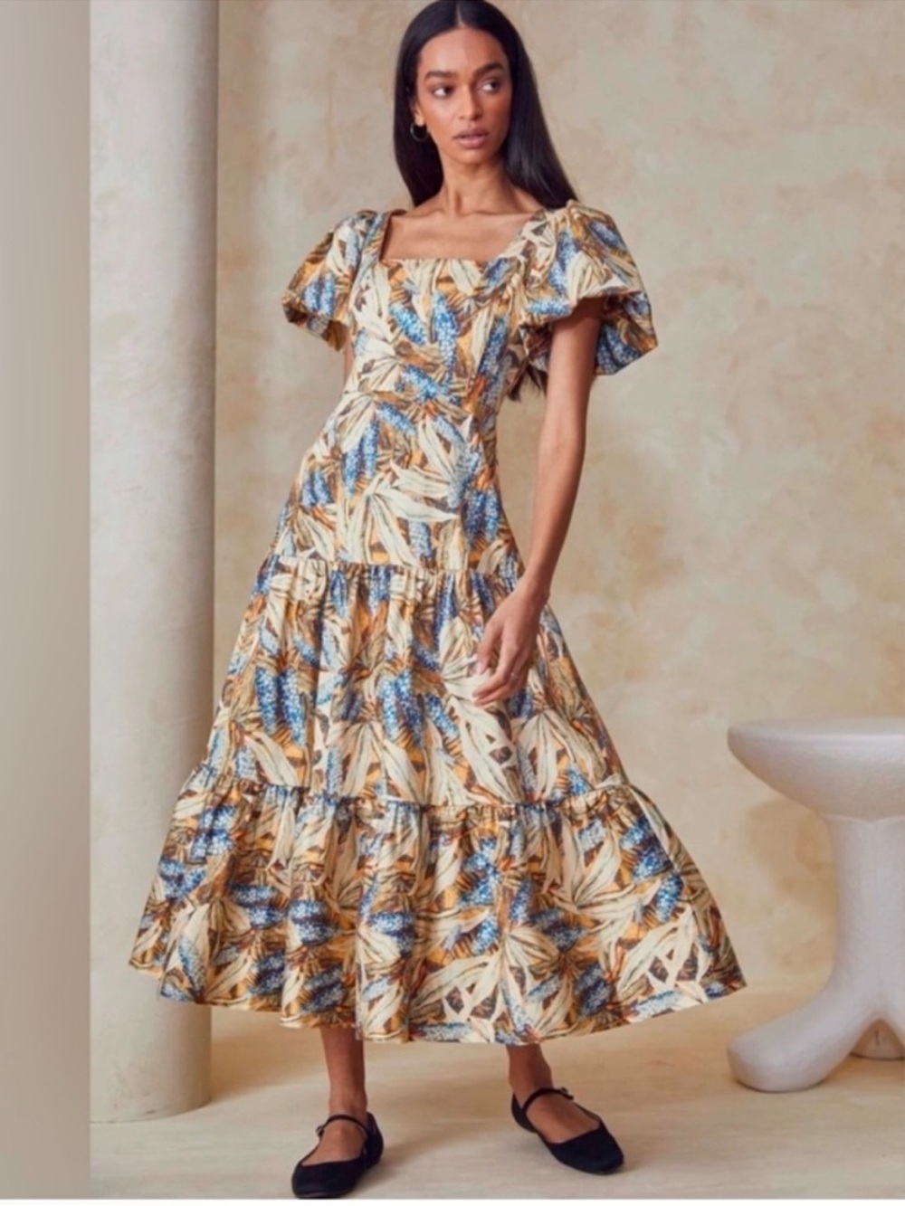 HUNTER BELL cassidy dress in Brown blue harvest Puff Sleeve Sz 8